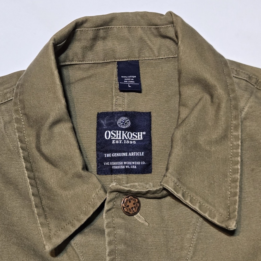 Y2K OshKosh Chore Jacket Mens Large Olive Canvas Workwear Utility Barn Coat - Picture 2 of 10